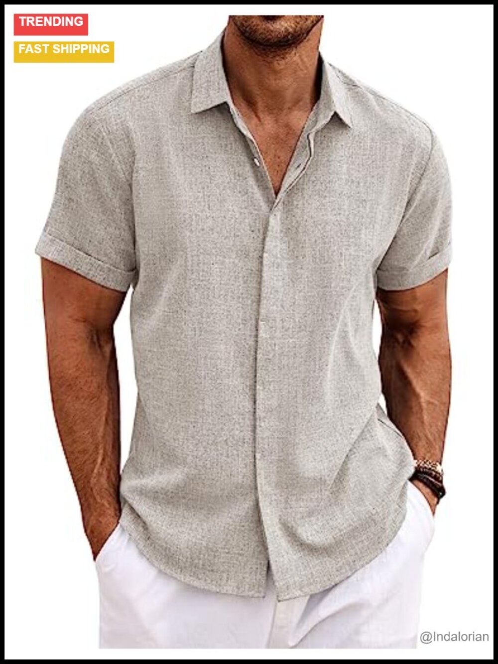 Men's Linen Button Down Short Sleeve Casual Shirt for Summer